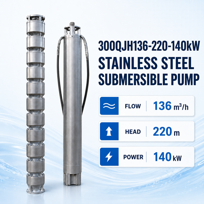 Pompes submersibles en acier inoxydable de 140 kW avec une tête de 220 m et un débit de 136 m3/h pour les applications de puits profonds