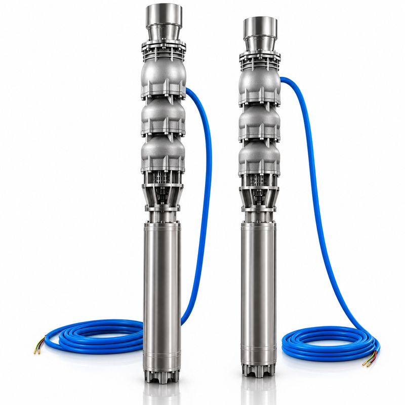 Pompe submersible pour puits profonds à haut débit de 300 m³/h, hauteur manométrique de 100 m, moteur de 140 kW, pour applications en eau de mer