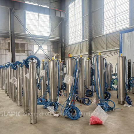 Pompe submersible inox pour puits profonds avec moteur de 90 kW et débit de 140 m³/h pour transfert d'eau à haute capacité