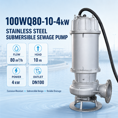 Pompes d'égout submersibles en acier inoxydable avec débit de 80 m3/h et tête de 10 m pour le drainage des eaux usées