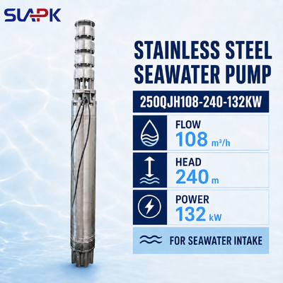 250QJH108-240-132KW pompe submersible en acier inoxydable coulé avec 240m tête pour l'apport d'eau de mer