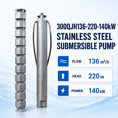 Pompes submersibles en acier inoxydable de 140 kW avec une tête de 220 m et un débit de 136 m3/h pour les applications de puits profonds
