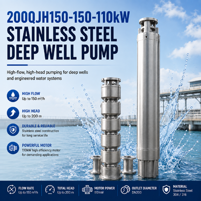200QJH150-150-110kW Stainless Steel Deep Well Pump High-flow, high-head pumping for deep wells and engineered water systems